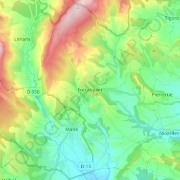 Carte topographique Forcalquier, altitude, relief