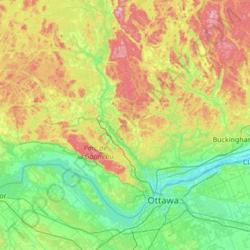 Carte topographique Les Collines-de-l'Outaouais, altitude, relief