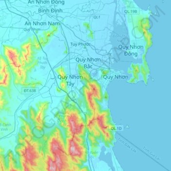 Carte topographique Quy Nhơn, altitude, relief