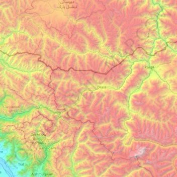 Carte topographique Kargil tehsil, altitude, relief
