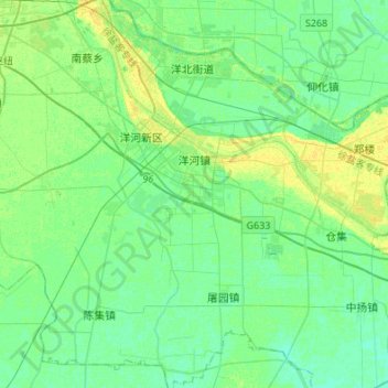 Carte topographique 洋河镇, altitude, relief