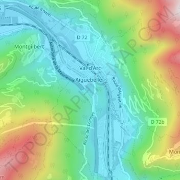 Carte topographique Val-d'Arc, altitude, relief