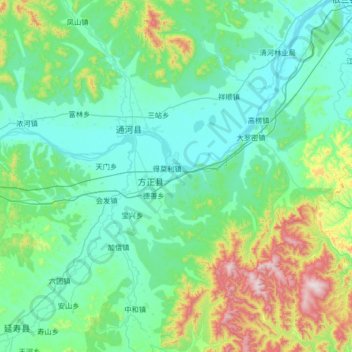 Carte topographique 方正县, altitude, relief