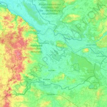 Carte topographique Lüchow-Dannenberg, altitude, relief