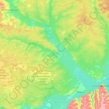 Carte topographique Юринский район, altitude, relief
