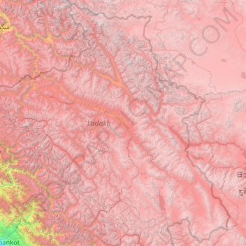 Carte topographique Ladakh, altitude, relief