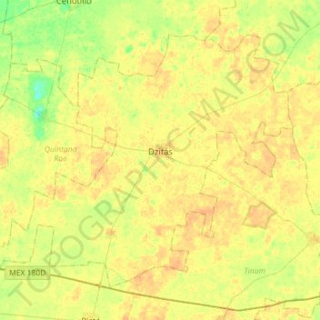 Carte topographique Dzitás, altitude, relief