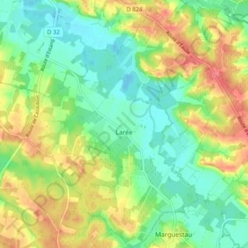 Carte topographique Larée, altitude, relief