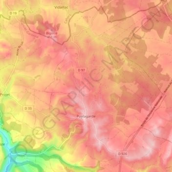 Carte topographique Puylagarde, altitude, relief