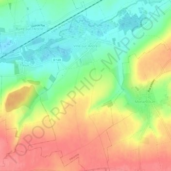 Carte topographique Ville-sur-Ancre, altitude, relief