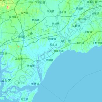 Carte topographique 吴川市, altitude, relief