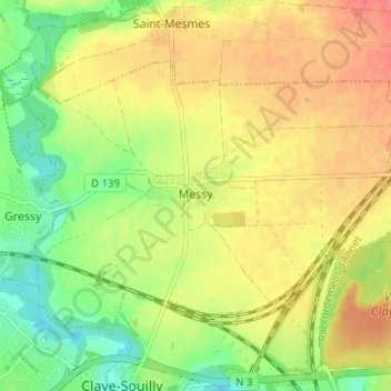 Carte topographique Messy, altitude, relief