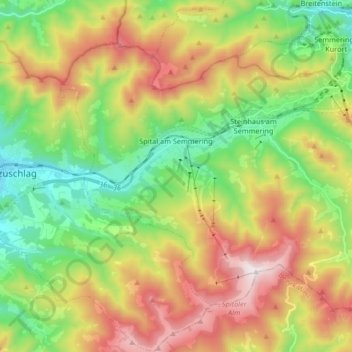 Carte topographique Spital am Semmering, altitude, relief