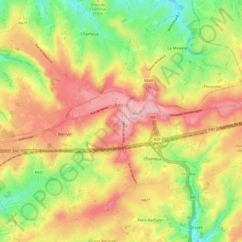 Carte topographique Battice, altitude, relief