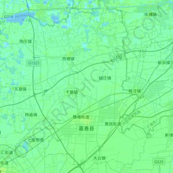 Carte topographique 嘉善县, altitude, relief