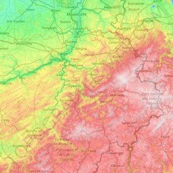 Carte topographique Liège, altitude, relief