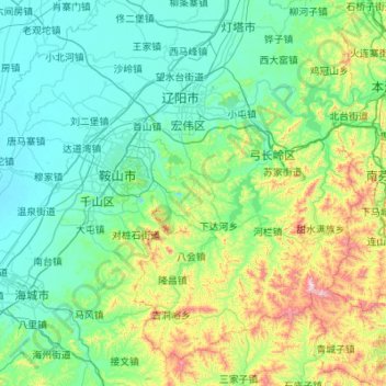 Carte topographique 辽阳县, altitude, relief