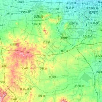 Carte topographique 昌乐县, altitude, relief