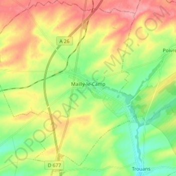 Carte topographique Mailly-le-Camp, altitude, relief