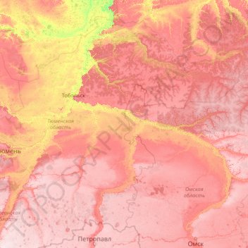 Carte topographique Тюменская область, altitude, relief