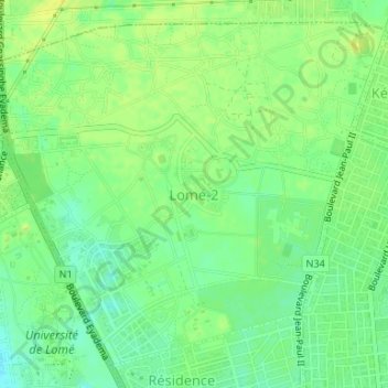 Carte topographique Lomé-2, altitude, relief