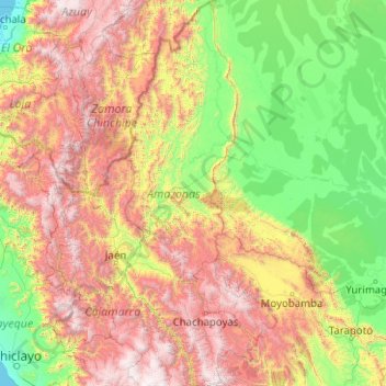 Carte topographique Amazonas, altitude, relief