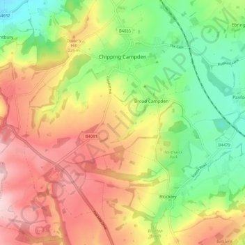 Carte topographique Chipping Campden, altitude, relief