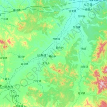 Carte topographique 延寿县, altitude, relief