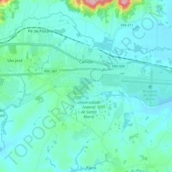 Carte topographique Camobi, altitude, relief