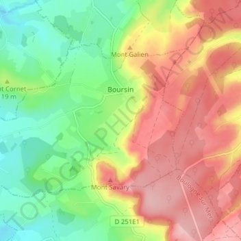 Carte topographique Boursin, altitude, relief