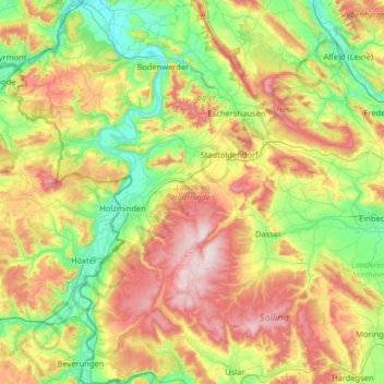 Carte topographique Landkreis Holzminden, altitude, relief