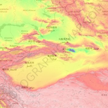 Carte topographique 新疆维吾尔自治区, altitude, relief