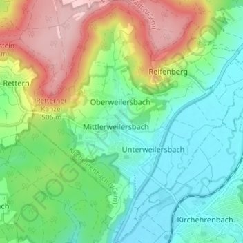Carte topographique Weilersbach, altitude, relief