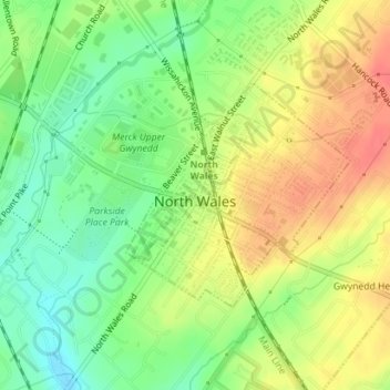 Carte topographique North Wales, altitude, relief