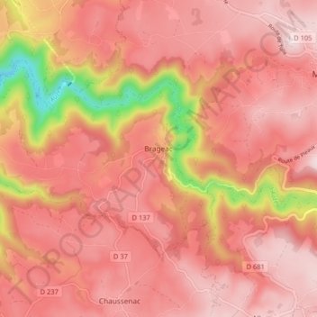 Carte topographique Brageac, altitude, relief