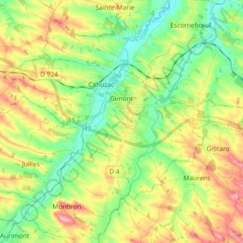 Carte topographique Gimont, altitude, relief