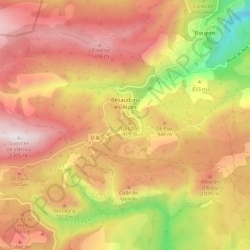 Carte topographique Bézaudun-les-Alpes, altitude, relief