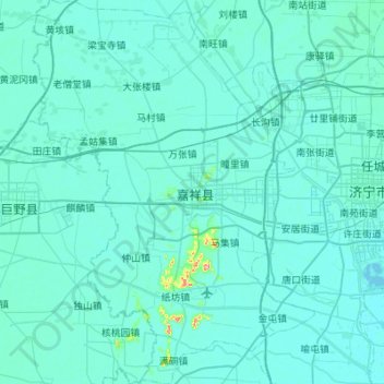 Carte topographique 嘉祥县, altitude, relief