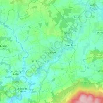 Carte topographique Mauron, altitude, relief