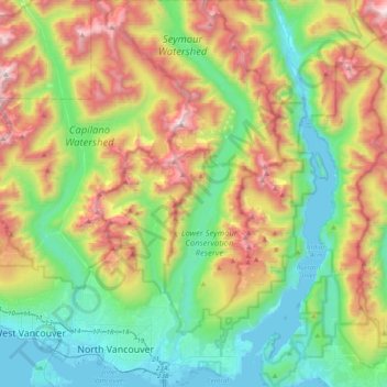 Carte topographique North Vancouver, altitude, relief
