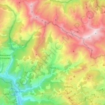 Carte topographique Péone, altitude, relief