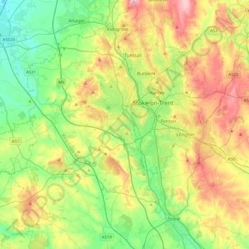 Carte topographique Newcastle-under-Lyme, altitude, relief