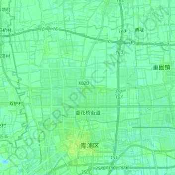 Carte topographique 香花桥街道, altitude, relief