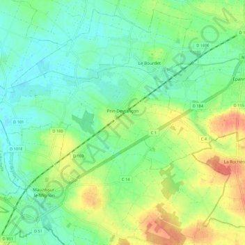 Carte topographique Prin-Deyrançon, altitude, relief