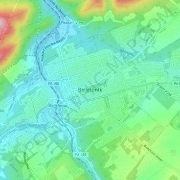 Carte topographique Bellefonte, altitude, relief