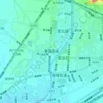 Carte topographique 果园街道, altitude, relief