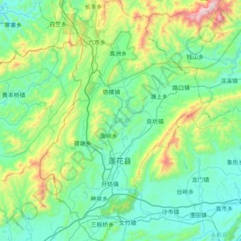 Carte topographique 莲花县, altitude, relief