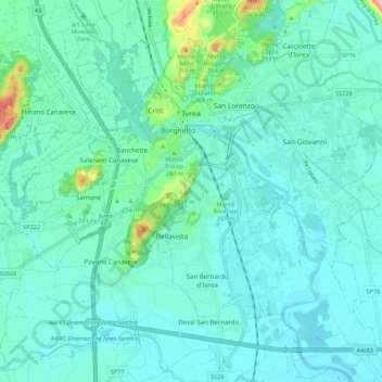 Carte topographique Ivrée, altitude, relief