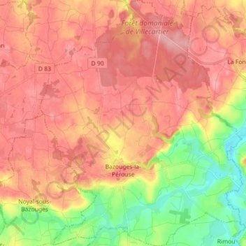 Carte topographique Bazouges-la-Pérouse, altitude, relief