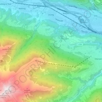 Carte topographique Inzing, altitude, relief